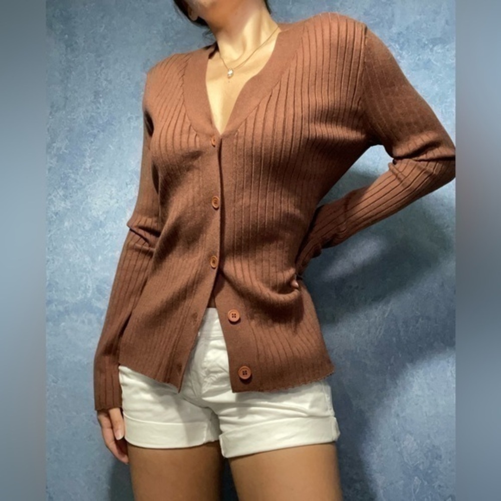 NWT Rihoas Brown Ribbed Cardigan Sweater